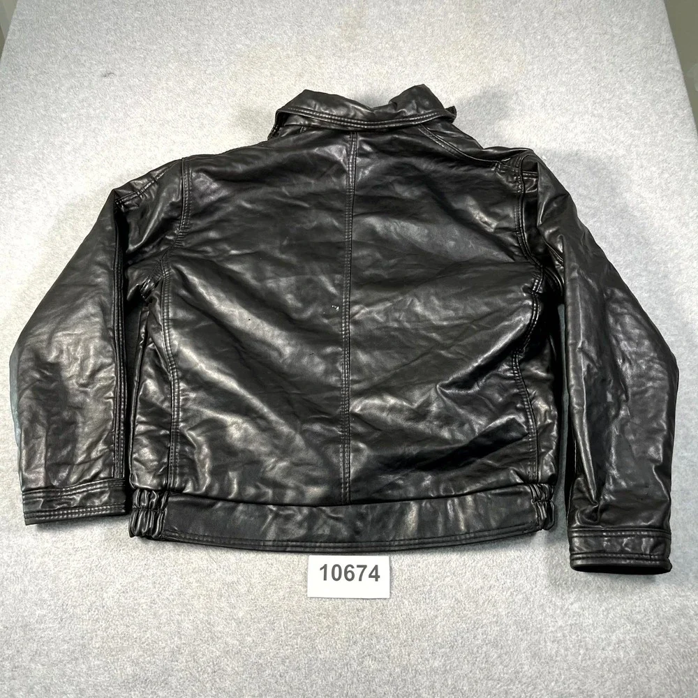 Vintage Italian Mens Biker Jacket XL Black PVC Lined  Full Zip Motorcycle
